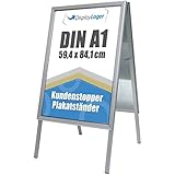 DisplayLager Kundenstopper Alu-Line DIN A1 für 2 Plakate (beidseitig) - Wetterfeste Plakatständer Gehwegaufsteller Werbetafel (Silber)