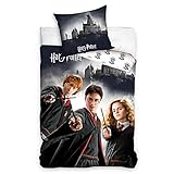 MTOnlinehandel Harry Potter Bettwäsche 135x200 80x80 Baumwolle · Kinderbettwäsche für Mädchen und Jungen · Hogwarts Hauptfiguren Hermine, Harry & Ron · 100% Baumwolle