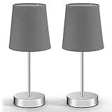 MONZANA® Nachttischlampe 2er Set 32cm Stoff Grau Taupe Anthrazit Weiß Wohnzimmer Schlafzimmer Lampe Leuchte Tischlampe Nachttischleuchte Tischleuchte