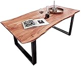 SAM Baumkantentisch 140x80 cm Quarto, Akazienholz massiv + naturfarben, Esstisch mit schwarzem U-Gestell, Esszimmertisch/Holztisch Industrial-Design, Tischplatte 26 mm, FSC® 100% Zertifiziert