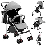 MUL-BOUTIQUE Kinderwagen mit kompaktem Gehstock, 0 – 36 kg, Reisekinderwagen mit Wattepads und Moskitonetz, Einkaufskorb mit ausziehbarer Funktion, ausziehbares Verdeck (1-grau)