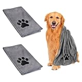 Auirshiky 2 Stück Hundehandtuch Set, Haustier Mikrofaser Handtuch, Schnelltrocknend Extra Saugfähig Handtuch mit gestickten Krallen, geeignet für alle Haustier Katzen und Hunde (grau, 75x35cm)