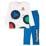 Popgear Jungen Playstation Tasten Lange Pyjamas Set, Weiß Blau, 10-11 Jahre