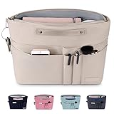 HyFanStr Handtaschen Organizer mit Reißverschlusstasche, Wasserdichter Polyester Tasche in Tasche in Tasche Organizer Taschenorganizer, Innentaschen für Handtaschen Beige (L)