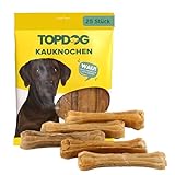 Topdog Kauknochen Hund 25 Stück 12,5 cm - Rinderhautknochen für Hunde aus 100% Rind - Hundekauknochen - Pflegt die Zähne und unterstützt den natürlichen Kautrieb Ihres Hundes