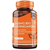 Ashwagandha 2100mg - Hochdosiert - 240 Kapseln - hochwirksames Bio zertifiziertes Ashwagandha-Wurzelpulver - veganes Ashwaganda-Präparat - Hergestellt von Nutravita