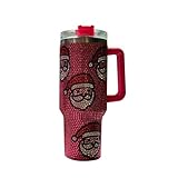 MYHOBBY Weihnachtsbecher mit Deckel und Griff, niedlicher Weihnachtsmann, isoliert, Wasserbecher, Kaffeebecher, 1,2 l, Rosenrot