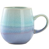 FülleMore 500ml große Kaffeetasse Porzellan Kaffeebecher mit Henkel Cappuccinotasse Kakaobecher Teetasse Keramikbecher für Büro und Zuhause (See-Blau)