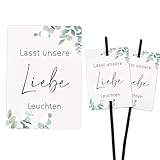 50 Stück Wunderkerzen Hochzeit Etiketten Lasst unsere Liebe leuchten Halter Schilder Kärtchen Wunderkerzenschilder Hochzeitsdeko Gastgeschenke Knicklichtschilder Geschenkanhänger