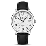 HANPOSH Uhren Herren Herren Uhr Analog Quarz Uhren für Männer Wasserdicht Armbanduhren Herren Mode Business Uhr mit Datum Leder Band (Silber Weiß)