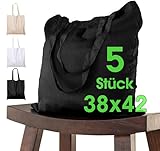 5 Stück Baumwolltasche 38 x 42 cm SCHWARZ unbedruckt lange Henkel Stofftasche Tragetasche Umhängebeutel Baumwollbeutel Jutebeutel ÖKO-TEX® Stoffbeutel Einkaufsbeutel Einkaufstasche leinentasche