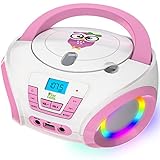 TinyGeeks Tunes Kids Boombox CD-Player für Kinder NEU 2024 + UKW-Radio + Inklusive Batterien + Blaues Radio - mit Lautsprechern Kinder und Kleinkinder - Rosa