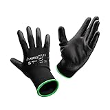 ASPRO Arbeitshandschuhe 10 Paar Größe 10 (XL)- Gartenhandschuhe-Schwarze Nylon-Handschuhe mit PU-Beschichtung für Bauarbeiter, Gärtner, Mechaniker, Bauarbeiter, Lagerarbeiter etc.