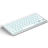 CACOE Deutsche Bluetooth Tastatur kompatibel mit IOS, Android Tablet, Windows, Samsung Tablet, Lenovo Tablet, 7 Farben Beleuchtete, 3 BT Kanäles, Silber