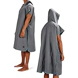 Amazon Brand - Eono Eono Mikrofaser Bademantel Handtuch mit Kapuze Ultraleicht Surf Poncho Handtuch für Schwimmen, Strand, Bad Schnell trocknend für Männer und Frauen (Grau)