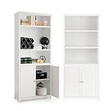 KOMFOTTEU Bücherregal Bücherschrank, Hochschrank mit 3 Ablagen & 2 Türen, Standregal Holz, Aktenschrank Mehrzweckschrank Büroregal für Wohnzimmer Küche 74,5x35,5x181,5 cm (Weiß)