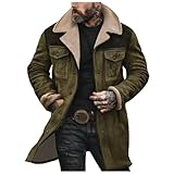 Winterjacke Herren Schlichter Wildlederjacke Warm Gefüttert Wintermantel Winter Jeansjacke mit Taschen Lässige Kunstlederjacke mit Reißverschluss