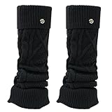 Stulpen für damen Mädchen aus Wolle Beinstulpen Gestrickte Beinlinge Leg Warmers Beinwärmer Flexibel Warme Kniewärmer Stiefelstulpen Langer (Schwarz, S/L-57cm)