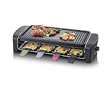 SEVERIN Raclette-Grill, Raclette mit großer antihaftbeschichteter Grillplatte und 8 Raclette Pfännchen, Tischgrill für bis zu 8 Personen, 1.400 W, schwarz, RG 9646