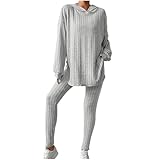 Kapuzenpullover-Set für Damen, Loungewear-Set, Fitness-Set für Damen, Winter-Pyjama, sexy Jumpsuits, tiefer langärmeliger Knopfgürtel mit Kordelzug an der Taille, Strampler mit Tasche, Schlafanzug für