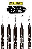 ONLINE Black Handlettering-Set | 5 Kalligraphiestifte in Schwarz | mit Brush Pen, Fineliner-Spitze und Kalligrafie-Spitze | Tuschestifte für Bullet Journal, Sketchnotes, Schulnotizen & DIY Geschenke