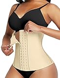 FeelinGirl Damen Taillenmieder Latex von 9 Stahlknochen Ausbildung Korsage Unterbrust Korsett Waist Cincher Waist Trainer mit 3 Reihen Haken Beige S