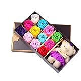 MAGICLULU 12 Duftende Bunte Rosenform Seife Geschenkbox Rosenblüte Badeseife Mit Bär Zum Jubiläum Geburtstag Hochzeit Valentinstag Muttertag (Mehrfarbig)