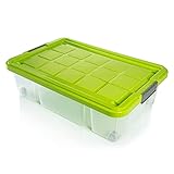 BigDean 2X Unterbettkommode Aufbewahrungsbox mit Deckel 25L limegrün 60x40x17,5cm - mit Rollen + Clipverschluss nestbar - Eurobox Aufbewahrungsbox Storage Box Bettkasten - Made in Germany