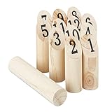 Relaxdays Kubb Wikingerspiel, skandinavisches Wurfspiel, naturbelassenes Holz, Outdoorspiel Erwachsene u. Kinder, natur, 5 x 5 x 22,5 cm