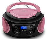 Tragbarer CD-Player | CD/CD-R | USB | FM Radio | AUX-In | Kopfhöreranschluss | Kinder Radio | Boombox | CD-Radio | Stereoanlage | Kompaktanlage (Pretty Pink)