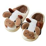 papasgix Cow Slippers Kuh Hausschuhe Unisex Flauschig Damen Herren Plüsch Tiere Pantoffeln Niedliche Cartoon Hauspantoffeln Winter Kuschelige Warme Schuhe Indoor Mädchen Frauen