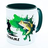 Angler Tasse mit Wunschname personalisiert Angeln Becher mit Angel Fischer Motiv Zubehör Angelzubehör Geschenke alles für Fischen Karpfen Norwegen Kaffeetasse Anglerzubehör mit Namen Fishing Männer