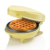 Bestron Mini-Waffeleisen für klassische Waffeln, kleiner Waffelmaker mit Antihaftbeschichtung, für Kindergeburtstage, Familienfeiern, Ostern oder Weihnachten, Retro Design, 550 Watt, Farbe: Gelb