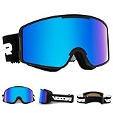 Vgooar Skibrille, OTG Zylindrischen Linse Skibrille mit Verstellbaren Langen Trägern, 100% UV-Schutz Anti-Beschlag Schneebrille für Herren und Damen