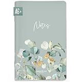 paper&you® Notizheft A6+ dotted 'Minty Leaves' mit 64 Seiten, Notizbuch klein, Mini Bullet Journal - nachhaltig & klimafreundlich