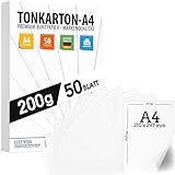 50 Blatt Papier 200g/m² Weiß Matt, PREMIUM PAPIER Reinweiß DIN A4-21 x 29,7 cm - Druckerpapier unbedruckt Digitaldruckpapier, Laserdrucker & Tintenstrahl - Fotopapier - Beidseitig bedruckbar TONKARTON