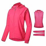 SMTSEC Fahrradjacke Damen Winddicht Wasserdicht 2 In 1 Fahrradweste Mit Abnehmbaren Ärmeln UV-Schutz Laufjacke Fahrrad Regenjacke Reflektierende Atmungsaktive Radjacke Radsport Jacke,Pink-M