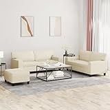 Homgoday 3-TLG. Sofagarnitur Wohnzimmersofa Sofa Couch Loungesofa Gästesofa, Designsofa Couchgarnitur Sitzmöbel Modern für Wohnzimmer, Schlafzimmer, Büro Creme Kunstleder