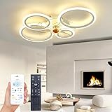 Deckenleuchte mit Ventilator, leise, weiß, Deckenventilator mit Beleuchtung, App und Fernbedienung; 60 W, 6000 lm, dimmbar, LED, für Wohn-, Schlaf- und Esszimmer, 6-Gang, Timer