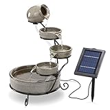 esotec Solarbrunnen für draussen Firenze | Kaskadenbrunnen | Solar Springbrunnen für außen | Gartenbrunnen Wasserspiel | Katzenbrunnen Terrakotta | Wasserfall Garten | grau H=55cm 101306