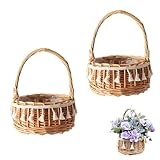 2 Stück Blumenkorb Hochzeit, Weidenkorb Klein, Körbchen Blumenkinder, Blumenstreukörbchen, Rattan-Blumenkorb, mit Henkel, Vintage-Stil, für Hochzeit Tischdeko