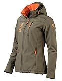 Storm Explorer Softshelljacke für Damen - Atmungsaktiv & Wasserdicht - Übergangsjacke für den Sommer & Herbst - Wetterfeste Outdoor Jacke - Regenjacke mit Kapuze - Olive Grün M