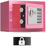 Tresor, Feuerfest, Wasserdicht, Tresor, Haus- Und Schließfächer, 17 cm/6,7 Zoll, Kinderheim, Passwortbox Zum Aufbewahren Von Bargeld Und Münzen, Smart Home (Farbe: Pink), Für Heimbüro, Waffenbargeld