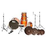 Fame Rock Drum Set, 22' BassDrum, Birch High Gloss, Orange Satin Amber, with Tom-Tom, Snare, Hardware, Stands, Pedal, Cymbals, Sticks, Practice Pad, Drumheads, Chrom Hardware, Rosette BassDrum