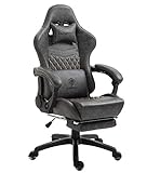 Dowinx Gaming Stuhl Bürostuhl Ergonomischer PC-Stuhl mit Massage Lendenwirbelstütze, Vorteil Stil PU Leder Hohe Rückenlehne Verstellbarer Drehsessel mit Fußstütze (Grau)