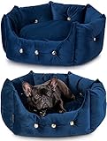 NELKE Luxus Hundebett im Glamour Stil Navy-Blau Hundesofa für kleine und mittelgroße Hunde Kuscheliges Velour Haustierbett in handgemachter Premium-Qualität