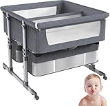 Babybett FüR Zwillinge, Stubenbettchen Als Beistellbett, Stubenbettchen Als Beistellbettchen FüR Babys, Reise-Stubenbettchen FüR Babys, Faltbar, Stubenbettchen,Grau