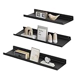 SONGMICS Wandregale aus Metall, 3er Set, Schweberegale, Industrie-Design, Wandboards, für Dekos, für Schlafzimmer, Küche, Badezimmer, Wohnzimmer, unterschiedliche Layouts, schwarz LFS12BK