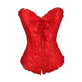 Sxybox Damen Korsett Bauchweg Vollbrust Corsage Top Gothic Burlesque Schnüren Bustier,Rot,S