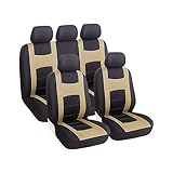 JNNJ 9 Stück Autositzbezüge Kompletter Satz, Klassisch Autositzbezüge Sitzschoner Auto Schonbezug Autositz, Sitzbezügesets Autositzbezüge Set Für 5 Sitzer(Beige)